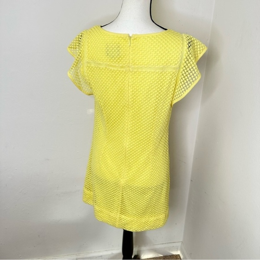 Adrianna Papell Women's Yellow Embroidered Ruffled Shift Dress Size 6 - Picture 9 of 13